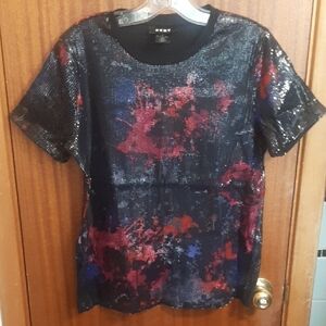 DKNY Black and Red Sequin Women's Top